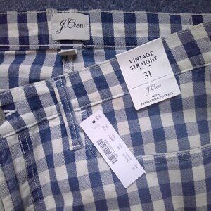 NWT J. Crew Jeans in Blue & White Gingham Pattern Size 31